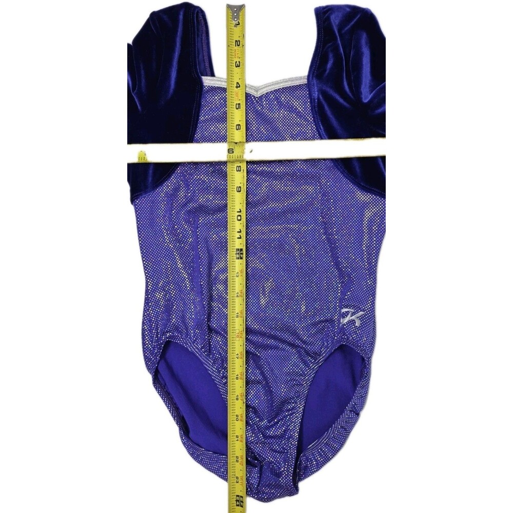 GK Elite VTG Royal Pixelated LS Velvet Sleeves Leotard Blue Violet AS Adult S - Picture 15 of 16